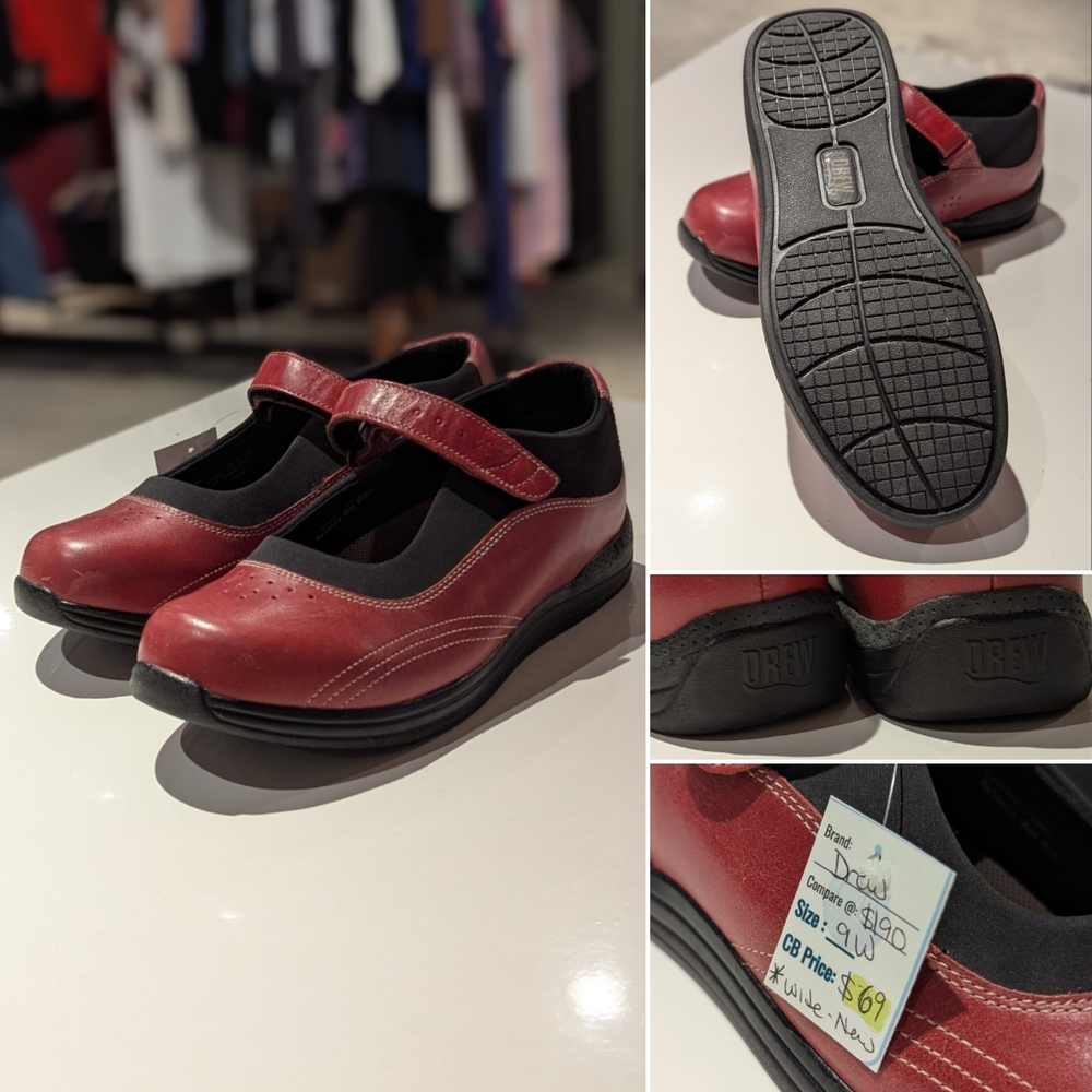 DREW Red and Black Flats with Comfort Sole